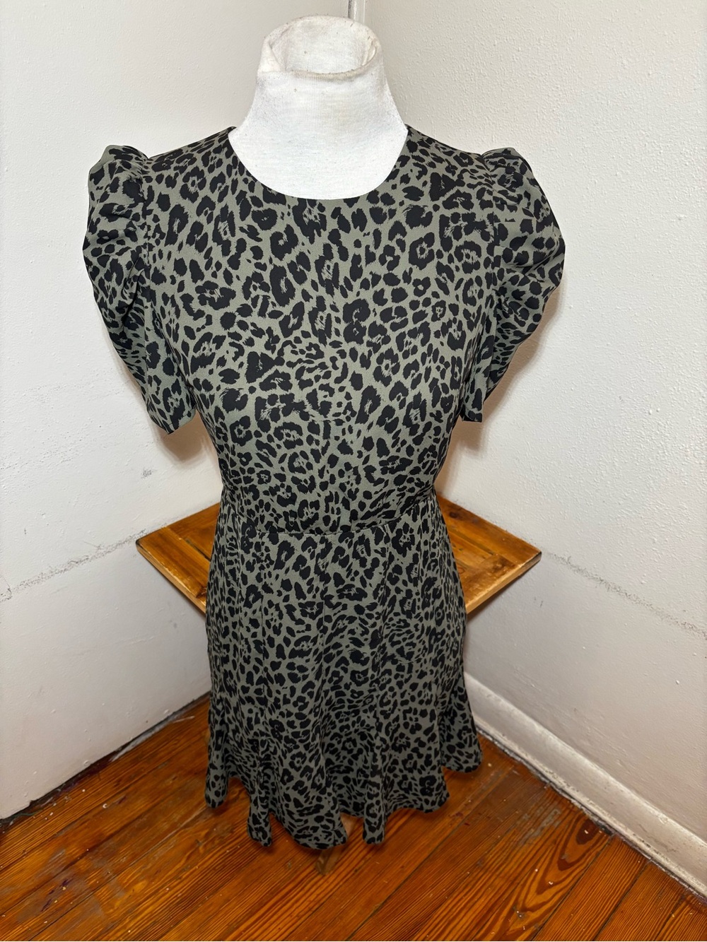 Express Leopard Puff Sleeve Chiffon Dress